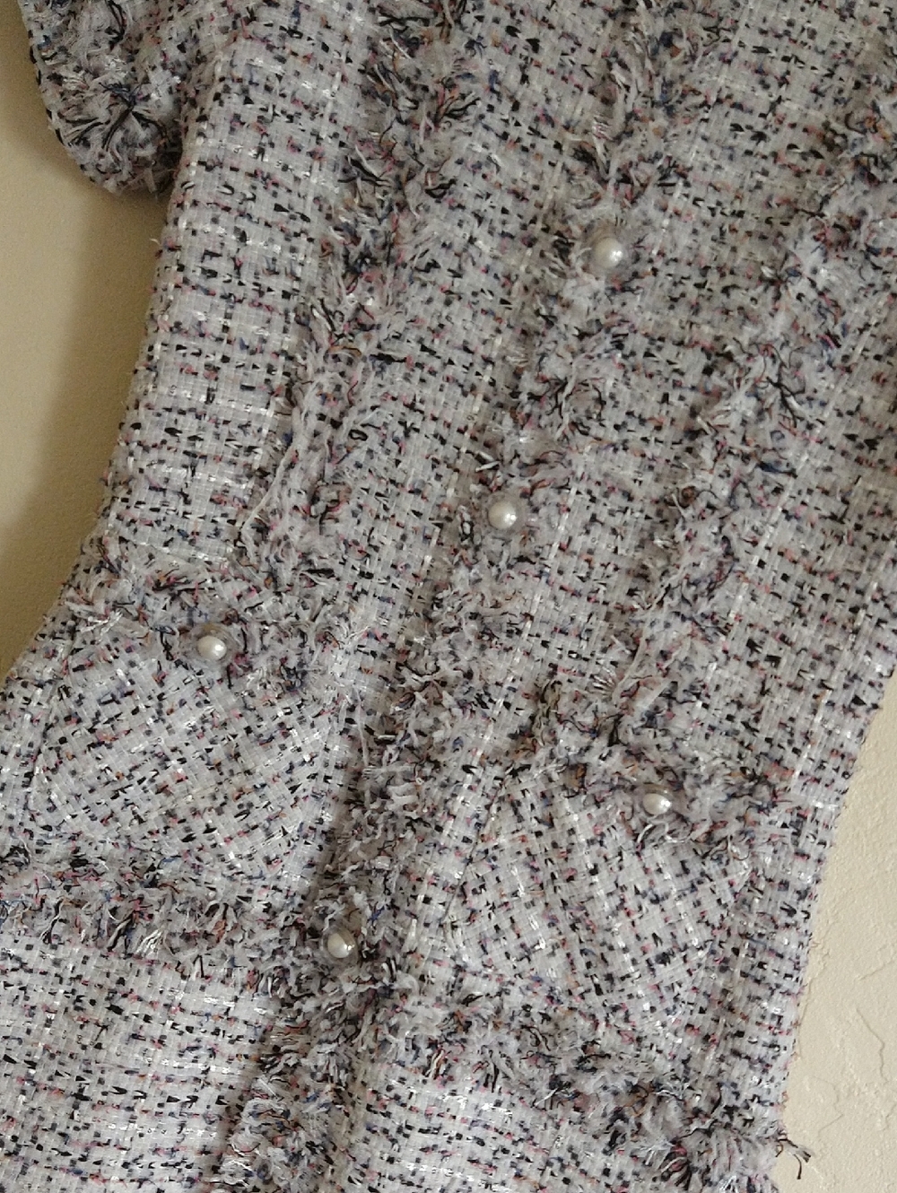 Deese Sicile Tweed Short Sleeve Fringe Dress - Elegant Daywear Size L - Picture 2 of 5